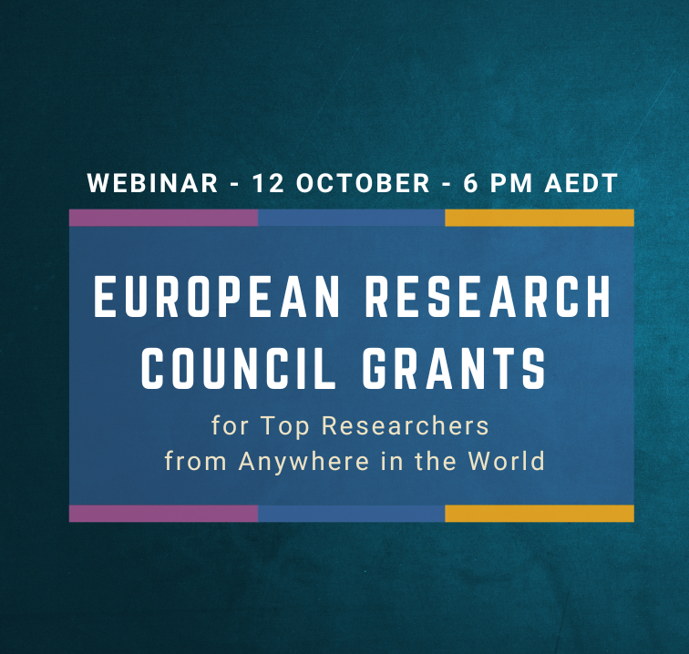 Cartel Seminario | ERC investigadores destacados en el mundo | 12 oct 2023 aparece una imagen con fondo azul degradado y los detalles del evento en color blanco