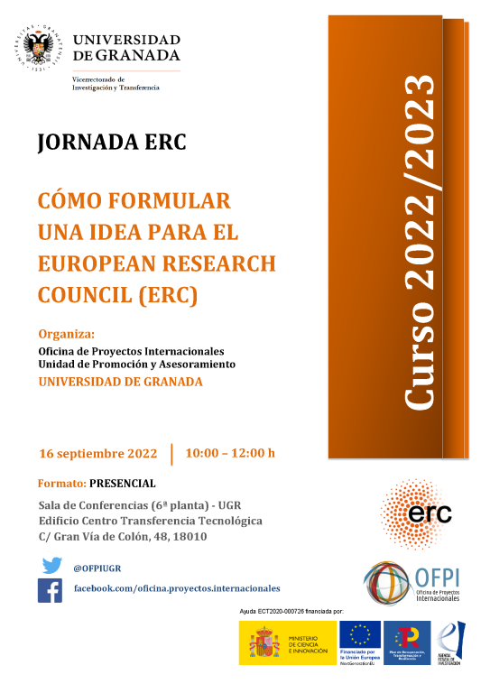 aparece un cartel blanco con toda la informacion esencial de la jornada informativa que viene indicada en la noticia. En la parte derecha aparece un figura rectangular en color naranja en la que se indica el curso academico 2022 2023