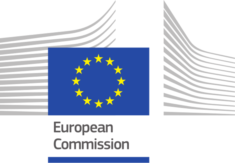 imagen con fondo blanco en la que aparece sobre un fondo azul un circulo de estrellas amarillas y sobre fondo blanco el texto de European Commision en inglés