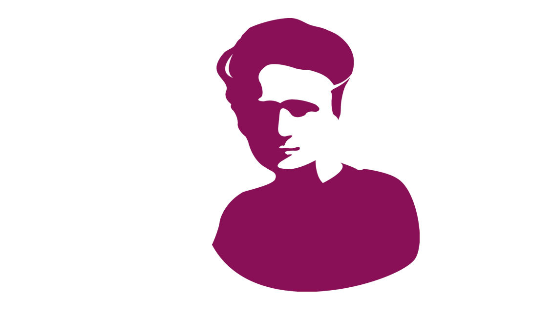 aparece una imagen con fondo blanco y en morado la silueta de Marie Curie