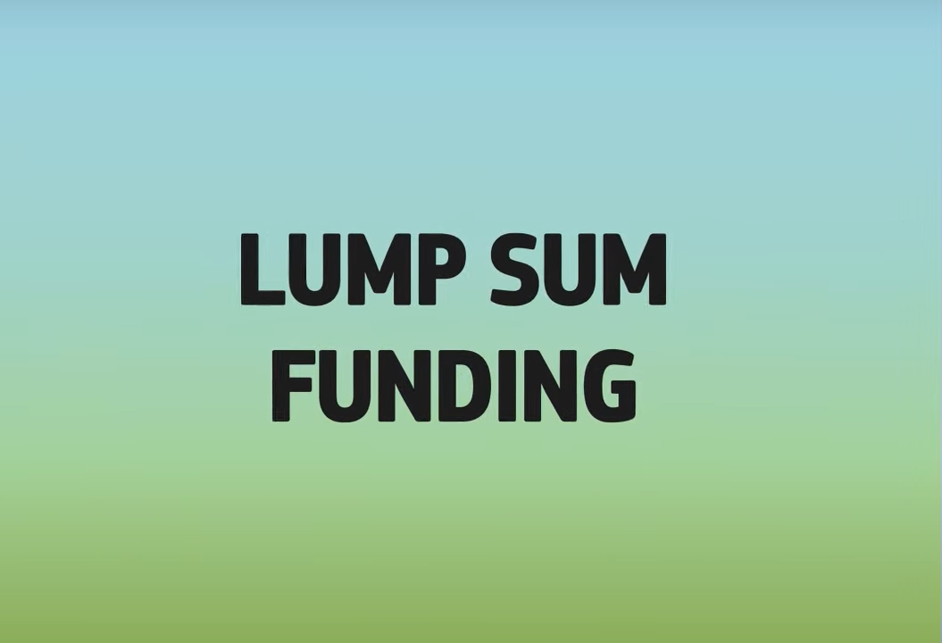 aparece una imagen con fondo azul degradado a verde y las letras "Lump sum funding" centradas en negro