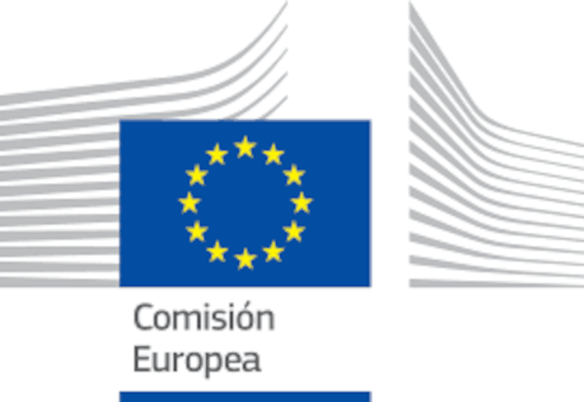 aparece una imagen con fondo blanco y la imagen identificativa de la comisión europea
