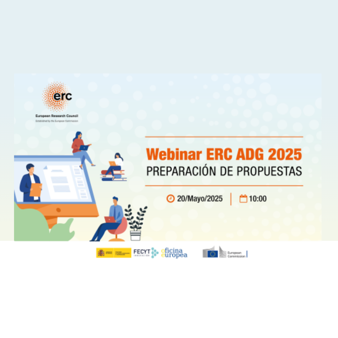 Webinar | ERC ADG 2025 | Preparación de propuestas | 20 mayo 2025 Aparece una imagen que anuncia los eventos del Clúster 4: Digital, Industria y Espacio. El cartel tiene un fondo ilustrado con elementos tecnológicos como cohetes, drones y servidores, que refuerzan la temática. En el centro, sobre un cartel azul con detalles amarillos, se muestra el texto principal en letras blancas destacadas.