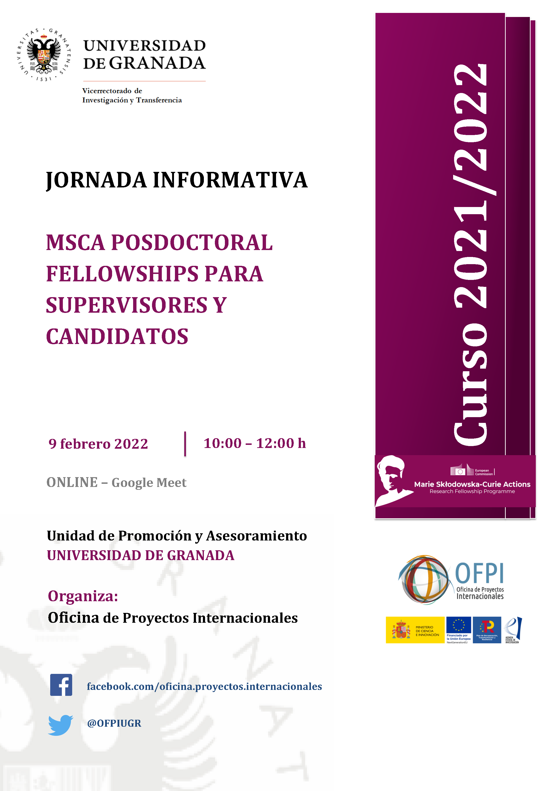 cartel_jornada_MSCA_posdoctoral_fellowships_granada_2022_online_cambio_fecha