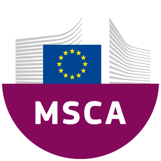 logo msca pf horizonte europa imagen divivida en dos. En la parte superior se aprecia un fondo blanco y el logo de la comisión europea. En la parte inferior se aprecia un fondo violeta con las letras MSCA en blanco