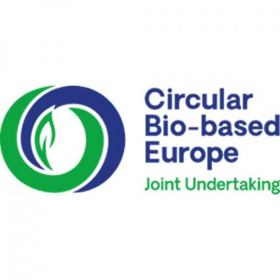cartel Jornada Informativa Nacional – Iniciativa Circular Bio-based Europe (CBE JU) aparece una imagen con fondo blanco con letras azul y verde y el dos círculos incrustados en los mismos colores como logo