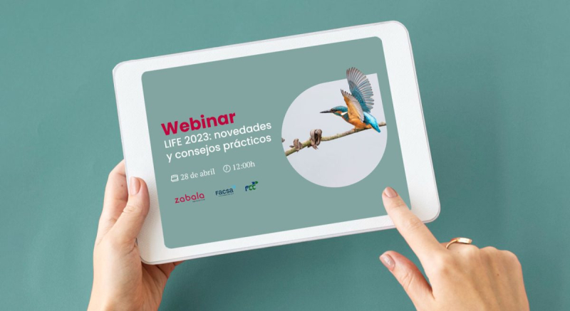 cartel Webinar LIFE: Novedades y consejos prácticos - Zabala aparece un ipad con los datos importantes del evento que vienen detallados en la noticia