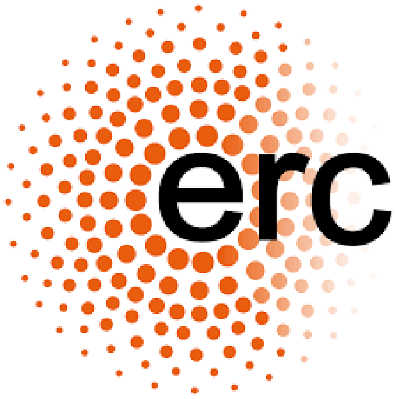 logo erc aparece un cartel con fondo blanco y puntitos naranjas crecientes alrededor del texto negro "erc"