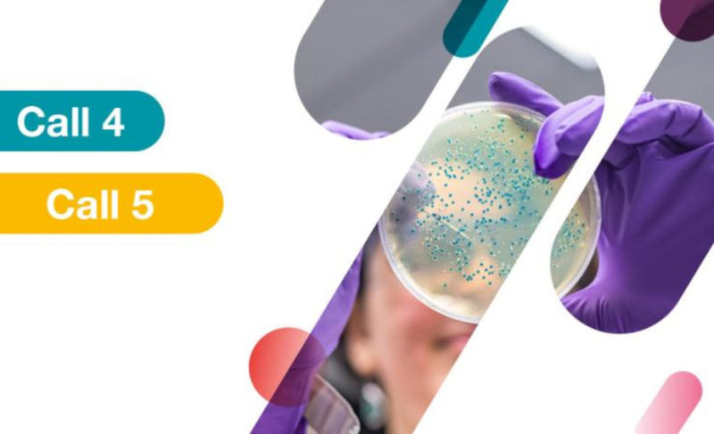 cartel Convocatoria | Iniciativa de Salud Innovadora (IHI) | Convocatoria 4 y 5 aparece una imagen blanca con la imagen que identifica a la convocatoria de la call 4 y 5 de IHI
