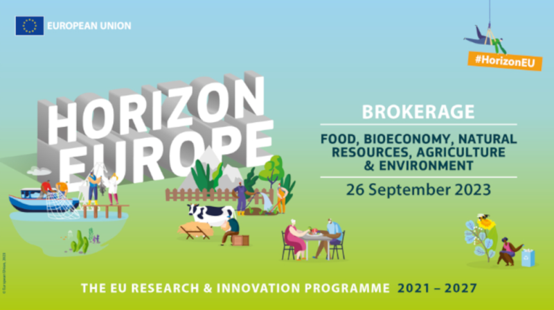 cartel Reapertura registro para búsqueda de socios | Brokerage event | Horizonte Europa | Clúster 6 aparece una imagen con fondo degradado entre azulado y verdoso con los datos del evento e imágenes identificativas del clúster 6