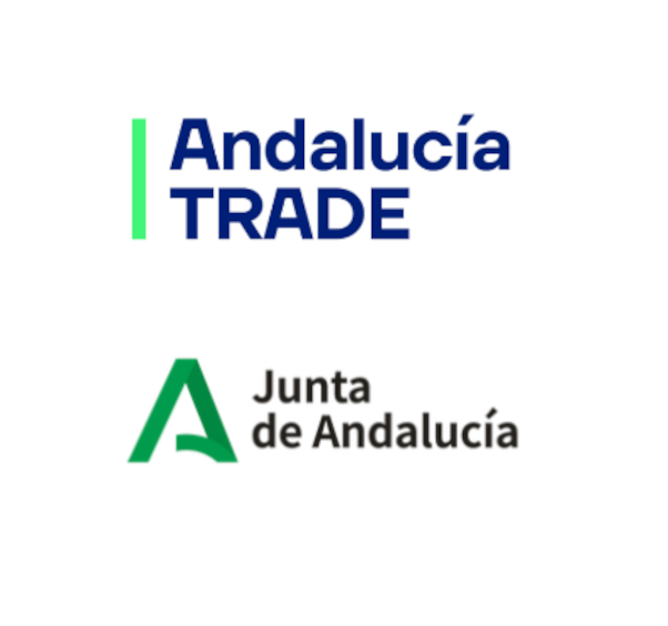 aparece un cartel blanco con los logos de las entidades Andalucía TRADE y Junta de Andalucía