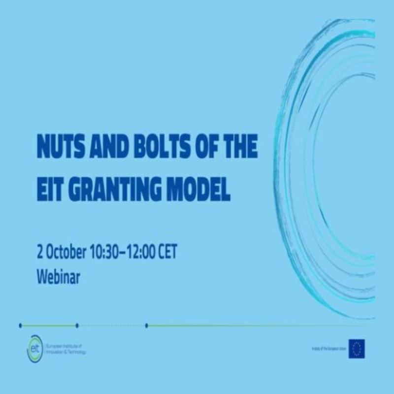 Cartel | Webinario | “Aspectos prácticos del modelo de concesión EIT” | 2 octubre 2024 Aparece el cartel del evento sobre un fondo azul con los datos básicos de la jornada junto con un dibujo a la derecha que asemeja a una onda en el agua formada tras caer una gota.