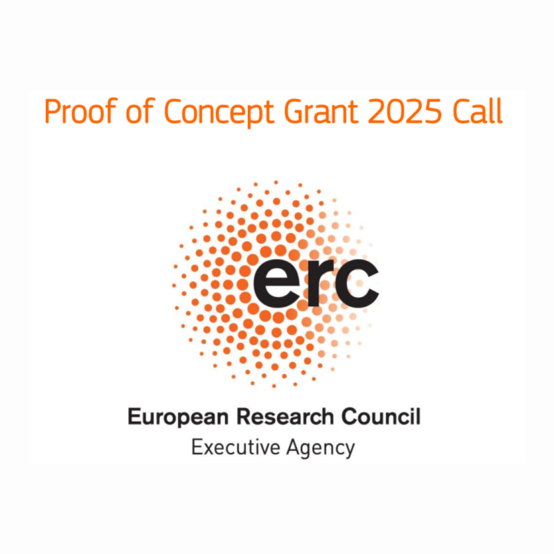 Cartel | Convocatoria | ERC Proof of Concept | 13 marzo o 17 septiembre 2025 Aparece una imagen sobre un fondo blanco en el que aparece el logo del ERC y el nombre de la convocatoria