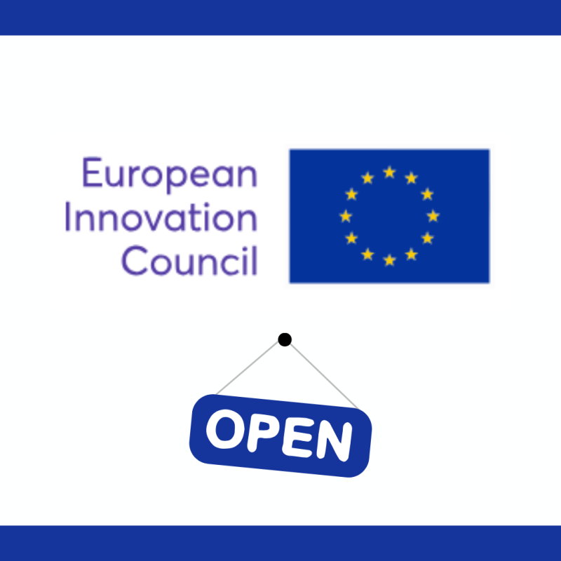 Cartel | Convocatoria | European Innovation Council | Pathfinder OPEN 2025 Aparece un cartel que indica la apertura de convocatorias 2025 del European Innovation Council (EIC) Pathfinder OPEN. El diseño presenta el logotipo del EIC junto con la bandera de la Unión Europea, reforzando su identidad institucional. Además, el cartel incluye un cartel colgante con la palabra "OPEN", destacando la disponibilidad de la convocatoria.